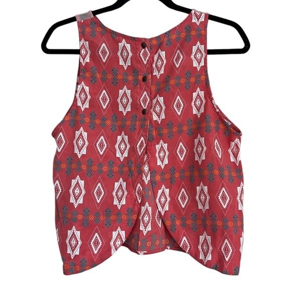 LUSH Medium Open Back Tank Top Aztec Pattern, Mesh Cutout, Tribal Sleeveless Top - Picture 2 of 11